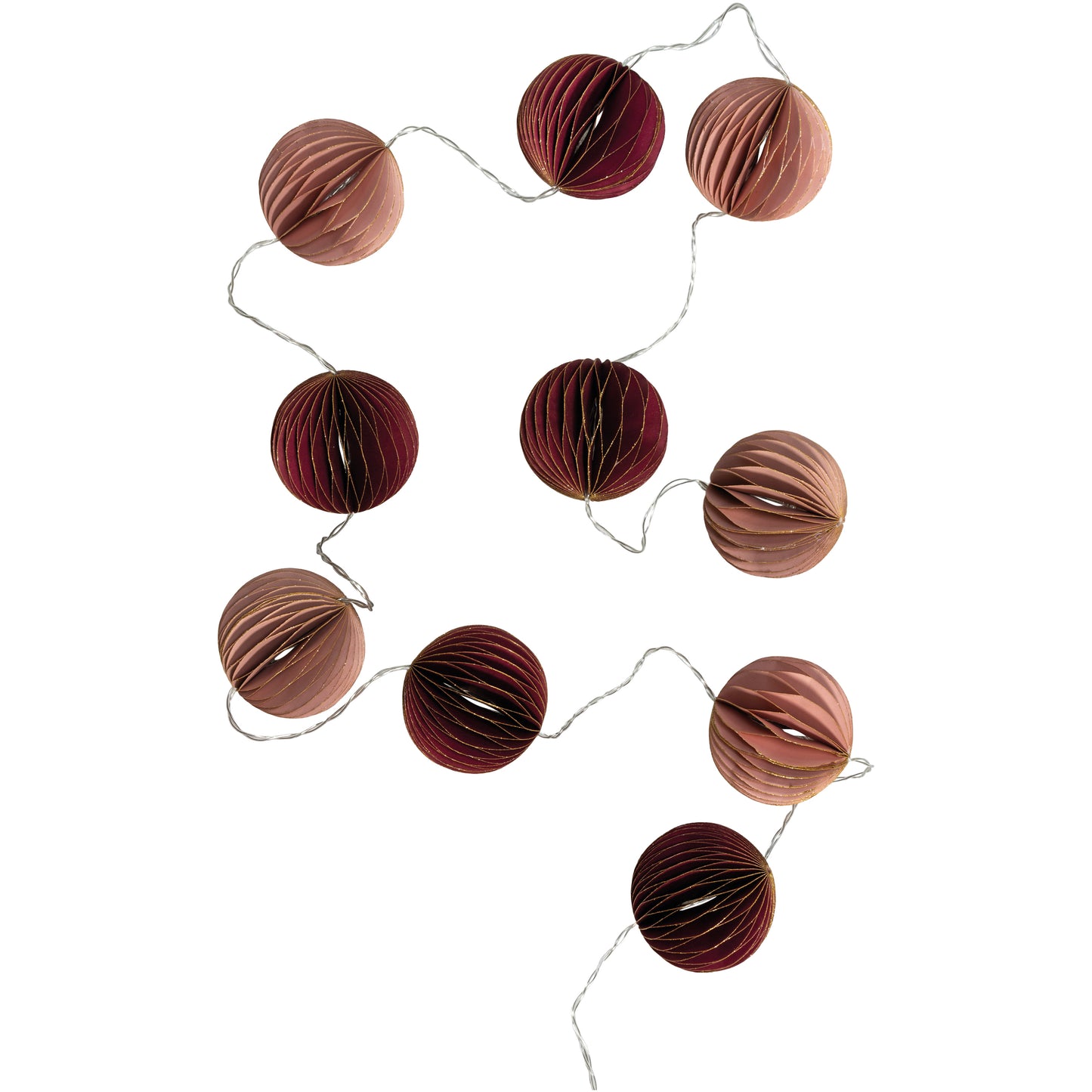 Full view of our set of 10 luxury paper bauble string lights