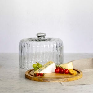 Ribbed Glass Cloche with Wooden Base | Large