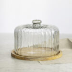 Ribbed Glass Cloche with Wooden Base | Large