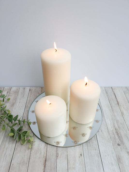 Golden Bee Glass Candle Plate