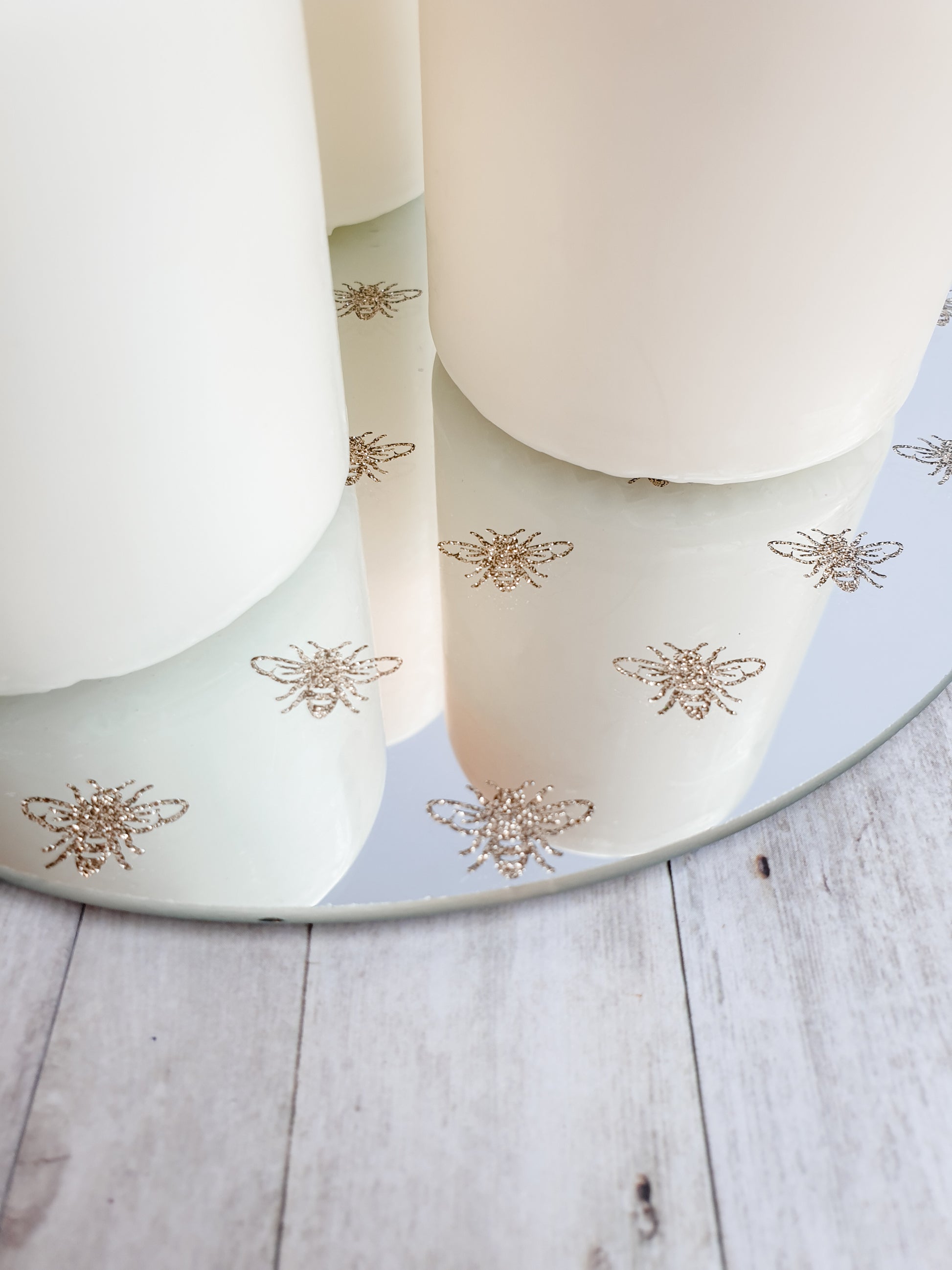 Golden Bee Glass Candle Plate