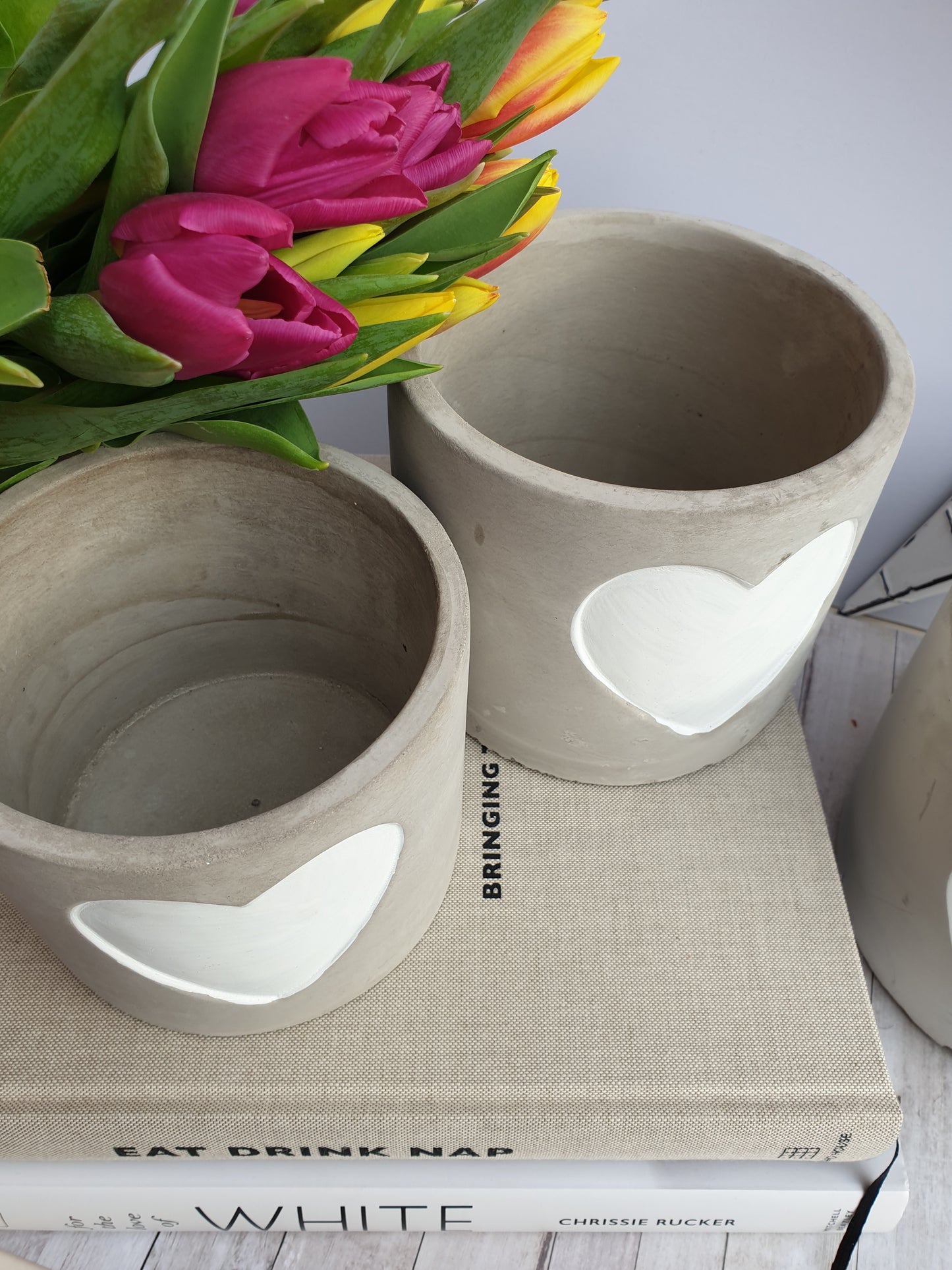 Grey Cement Planters with Handpainted Heart