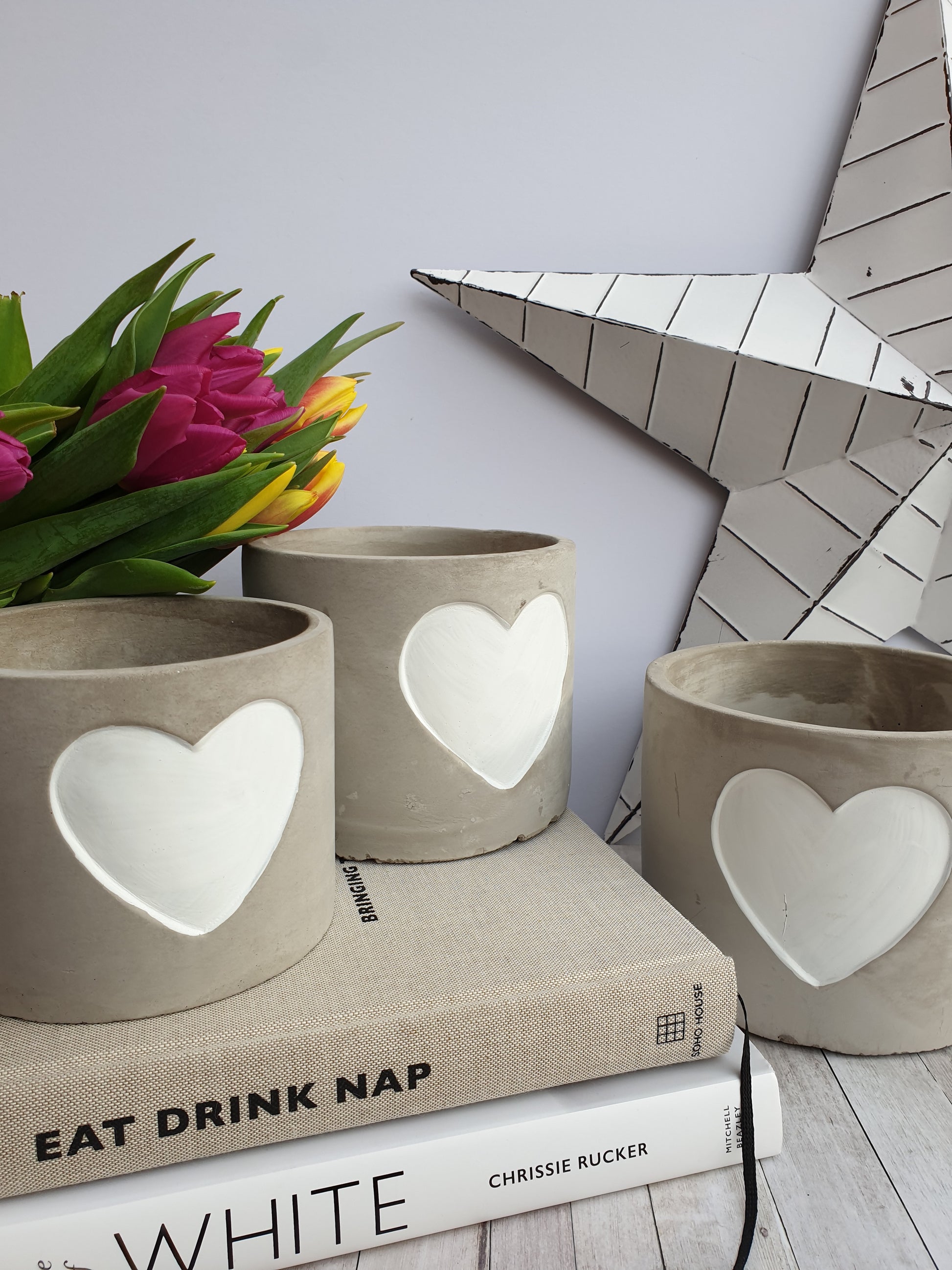 Grey Cement Planters with Handpainted Heart