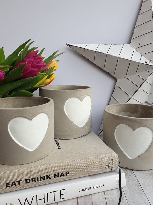 Grey Cement Planters with Handpainted Heart