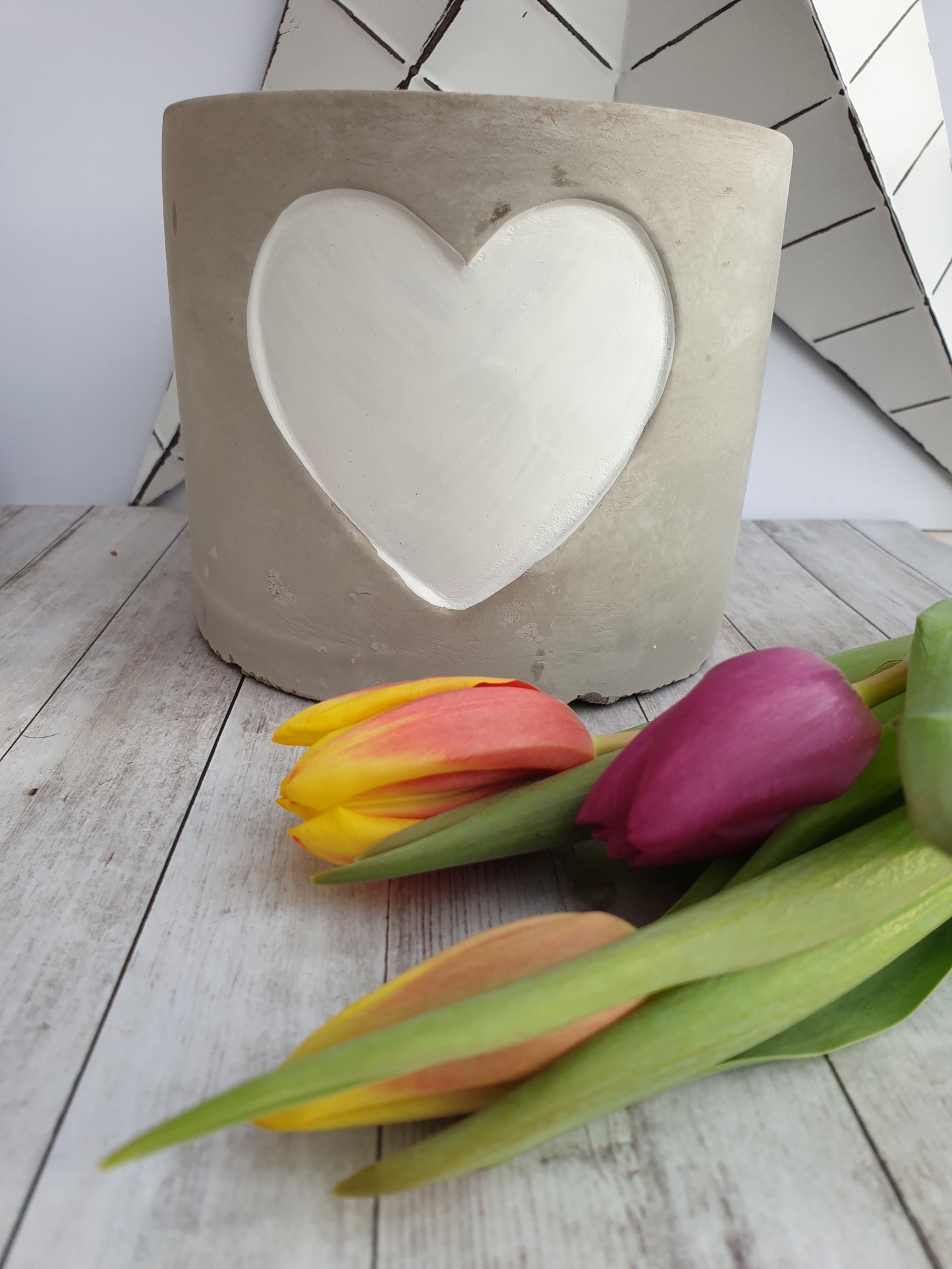 Grey Cement Planters with Handpainted Heart