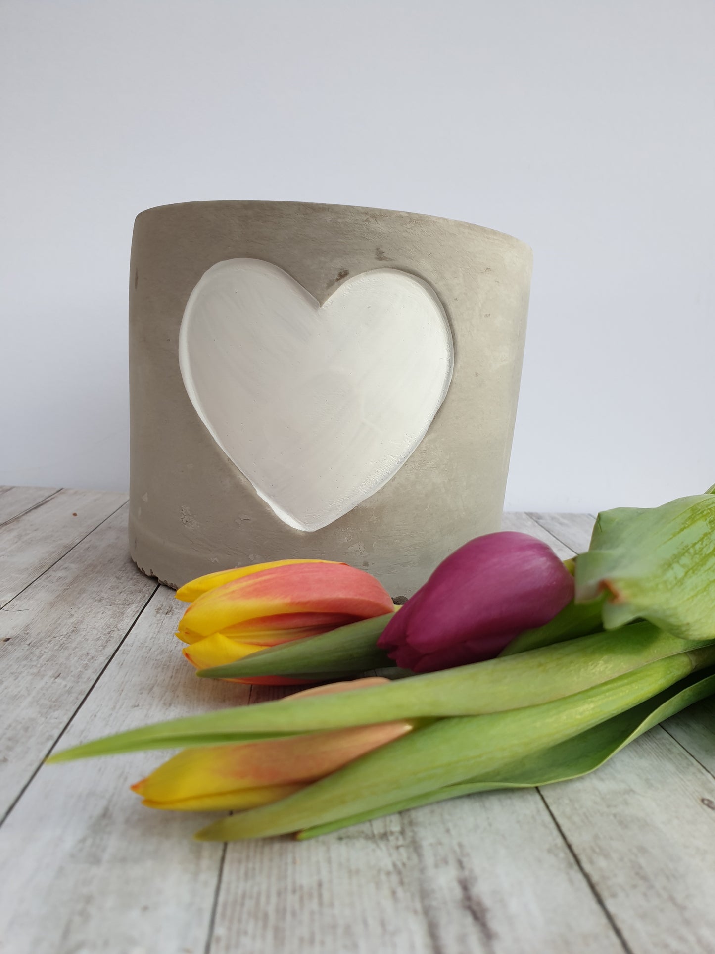 Grey Cement Planters with Handpainted Heart