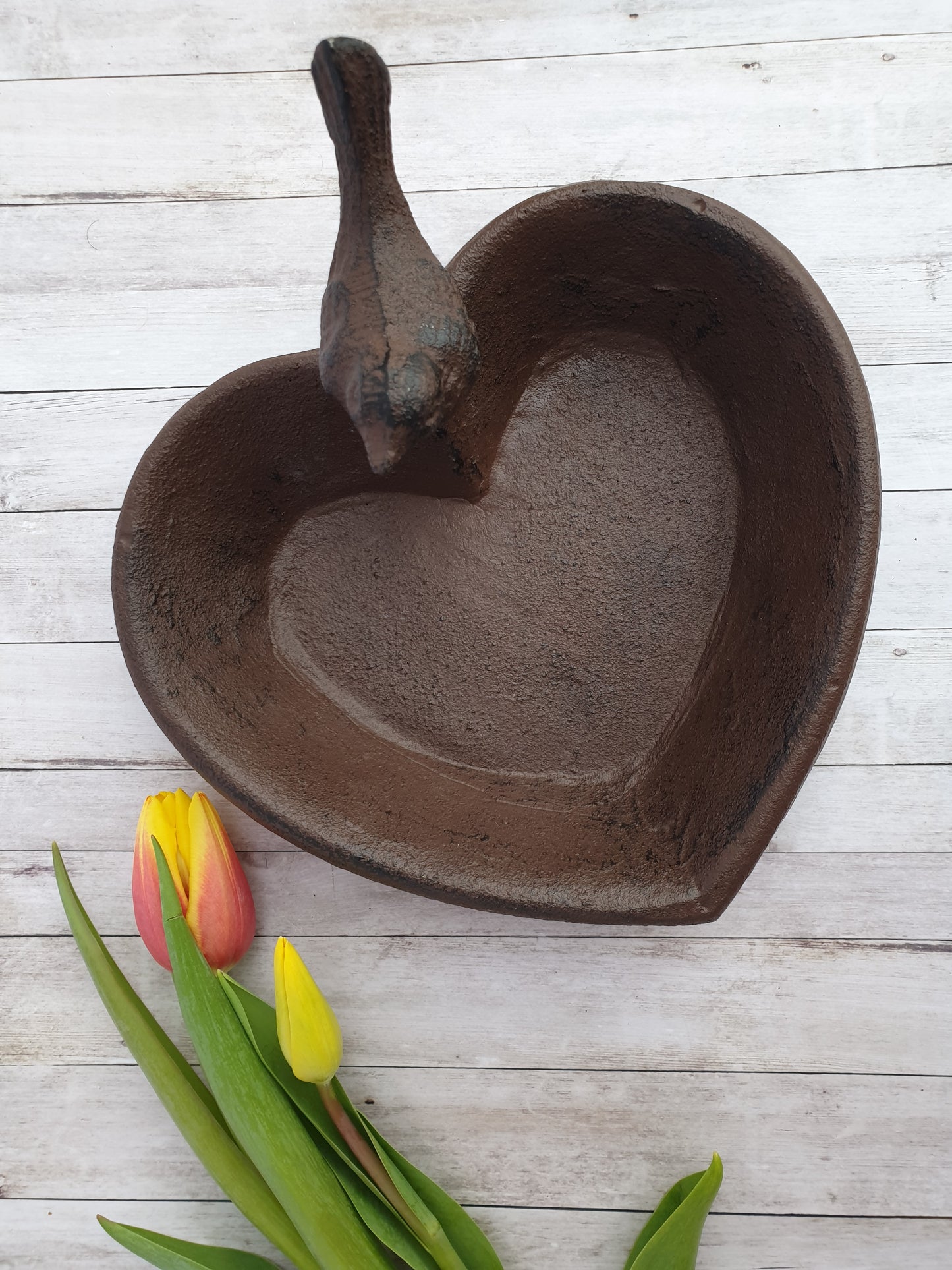 Rustic Heart Birdbath
