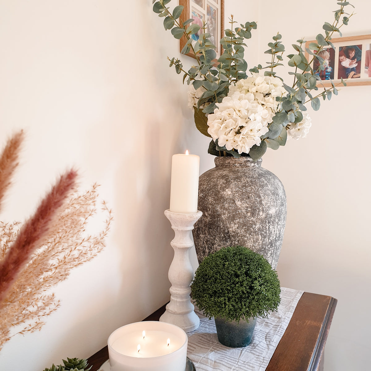 Stone candle pillars Little Wren Interiors www.littlewreninteriors