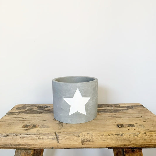 Grey Cement Planters with Handpainted Star