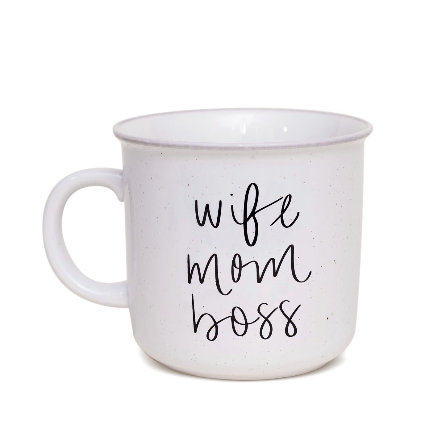 celebrating strong multitasking women our wife, mom, boss mugs are ceramic and large enough to wrap your hands around - front view shown here