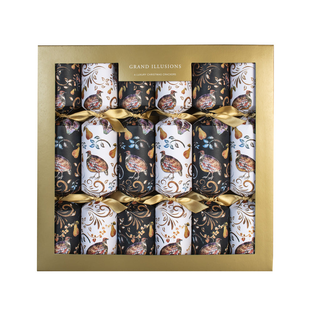 Black & White Partridge Plastic Free Christmas Crackers | Pack of 6