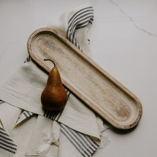 Rustic wood oval tray for living room, kitchen and bathroom styling.  Collate shelf decor to create the perfect rustic display in your home and collate itesm to showcase to keep clutter at bay.