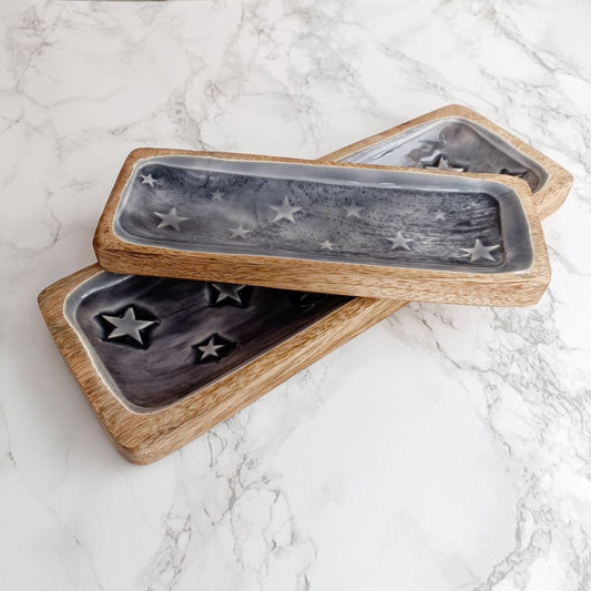 Decorative wood trays with star embossed detail