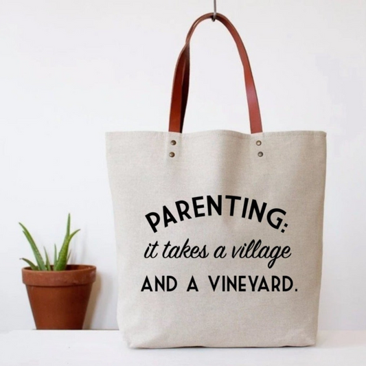 Perfect funny parent gift. Great gift for Mums keeping it real. Real parenting gift at it's best. Parenting tote with faux leather handle. by Little Wren Interiors