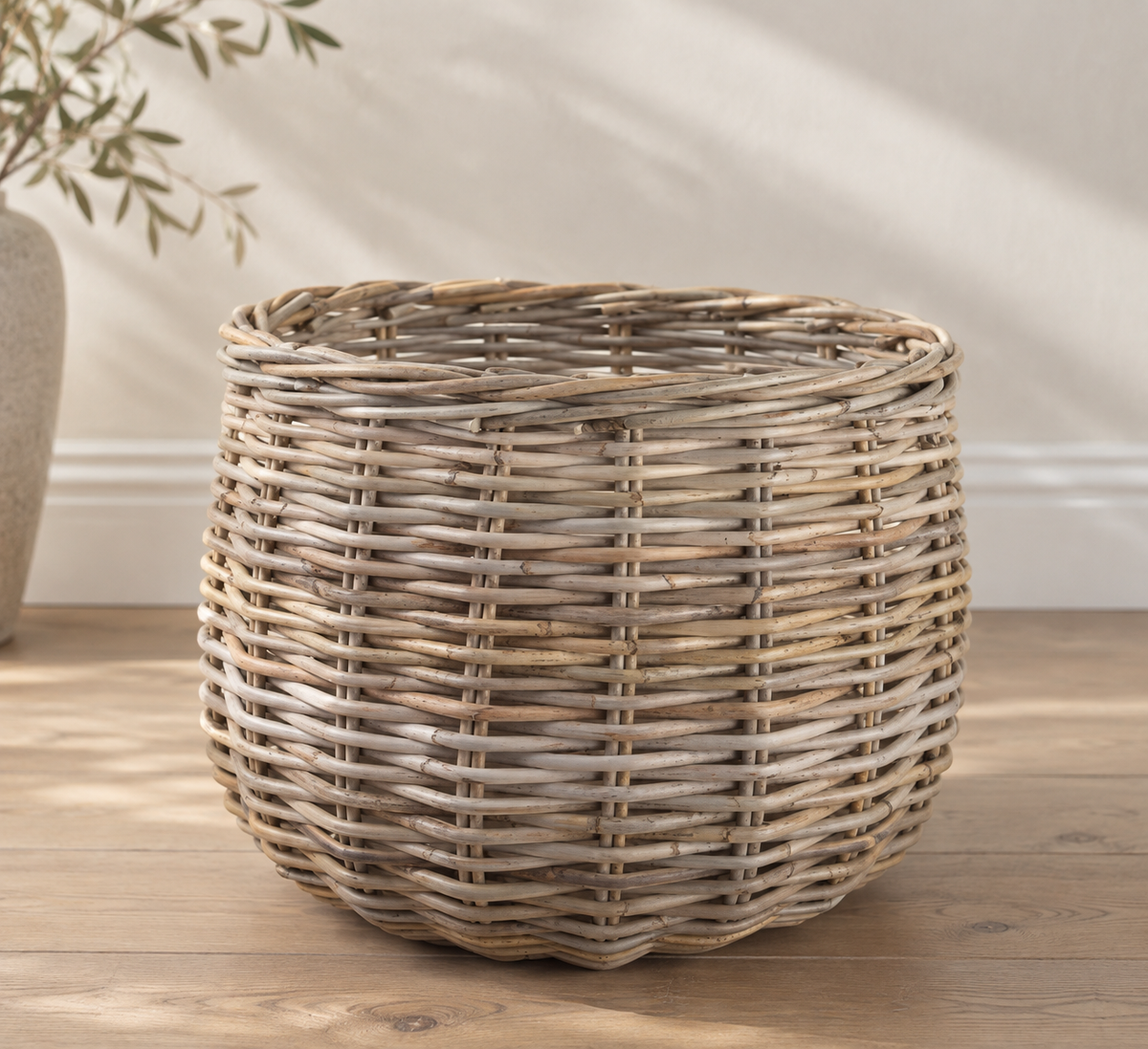 Kubu apple catcher style rattan blanket / log basket with finger holes