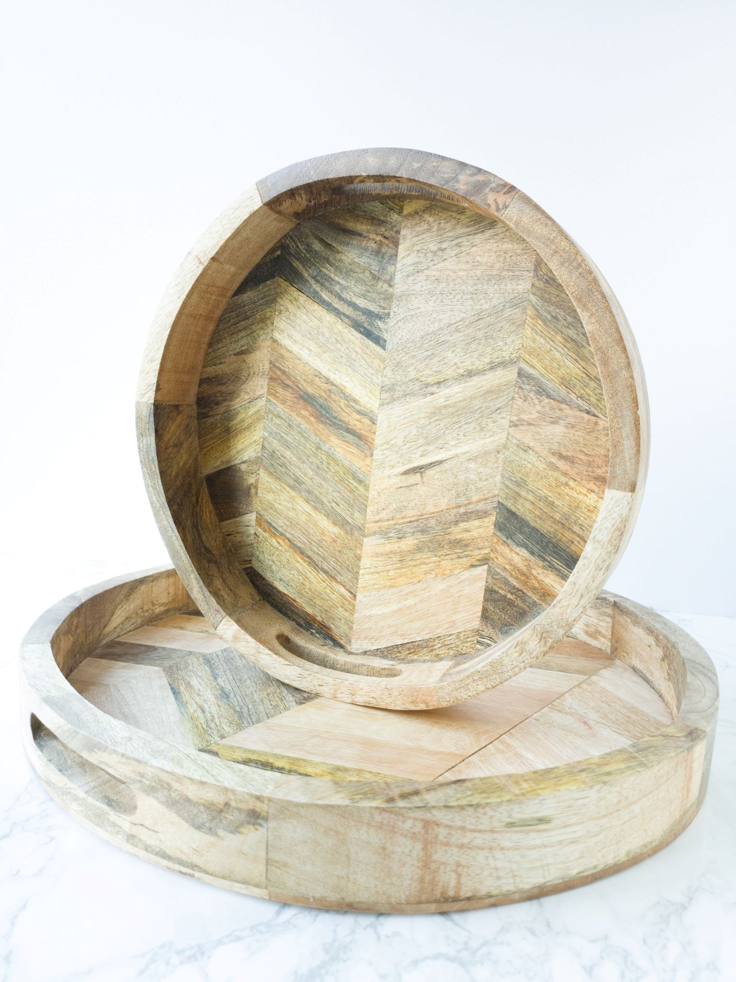 Round Wooden Coffee Table Trays