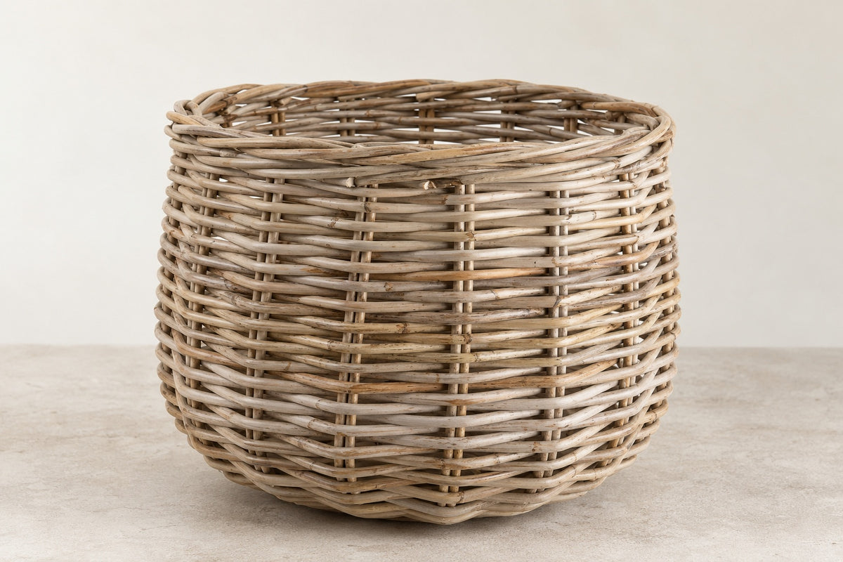 Kubu apple catcher style rattan blanket / log basket with finger holes
