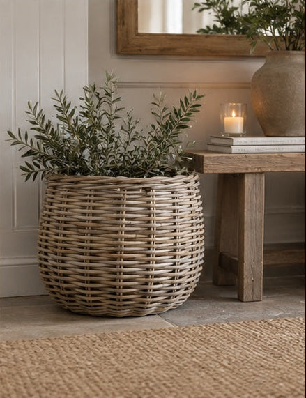 Kubu apple catcher style rattan blanket / log basket with finger holes