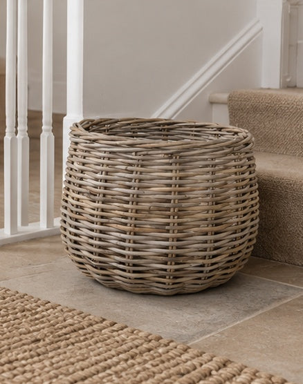 Kubu apple catcher style rattan blanket / log basket with finger holes