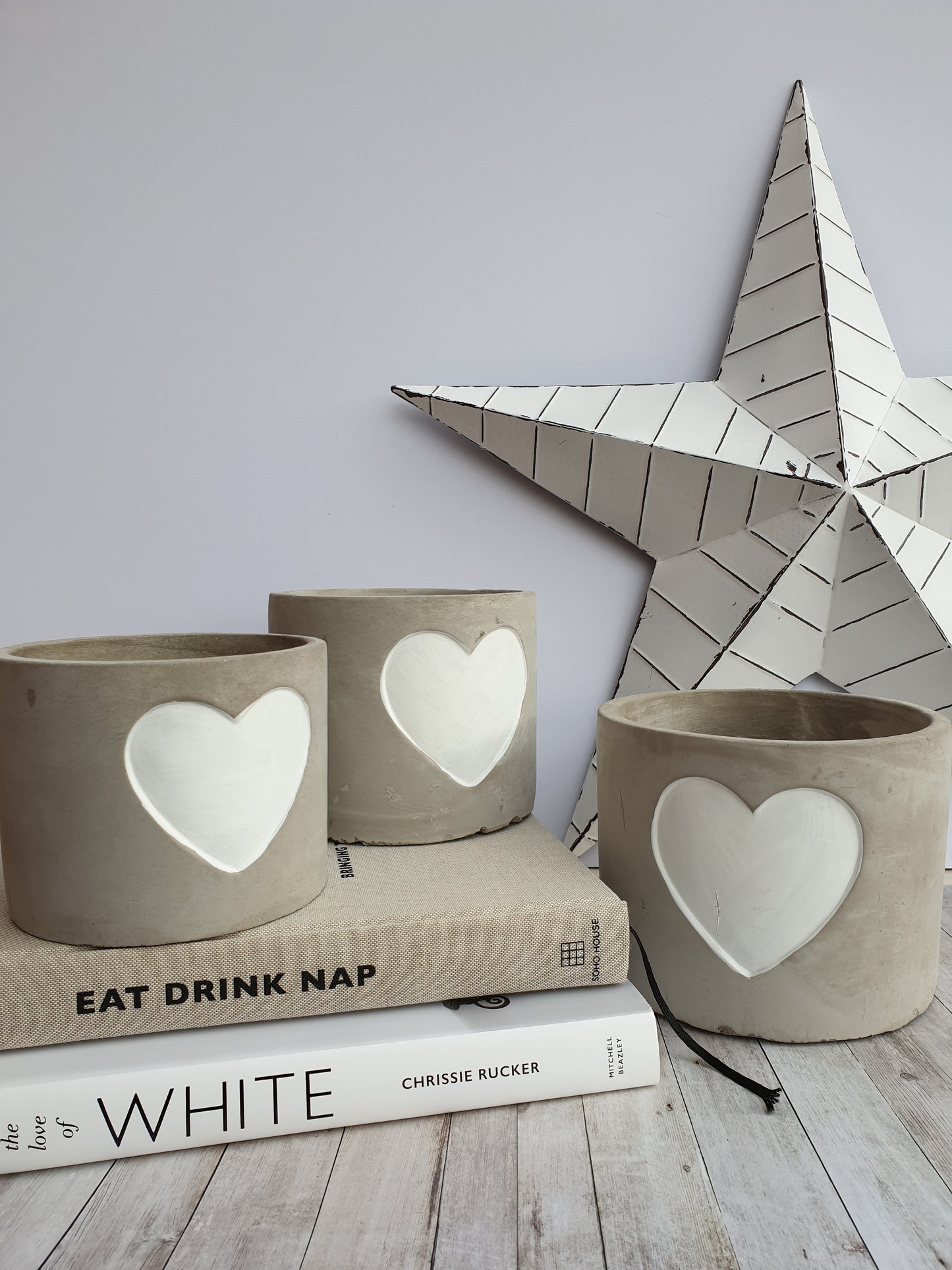 Grey Cement Planters with Handpainted Heart