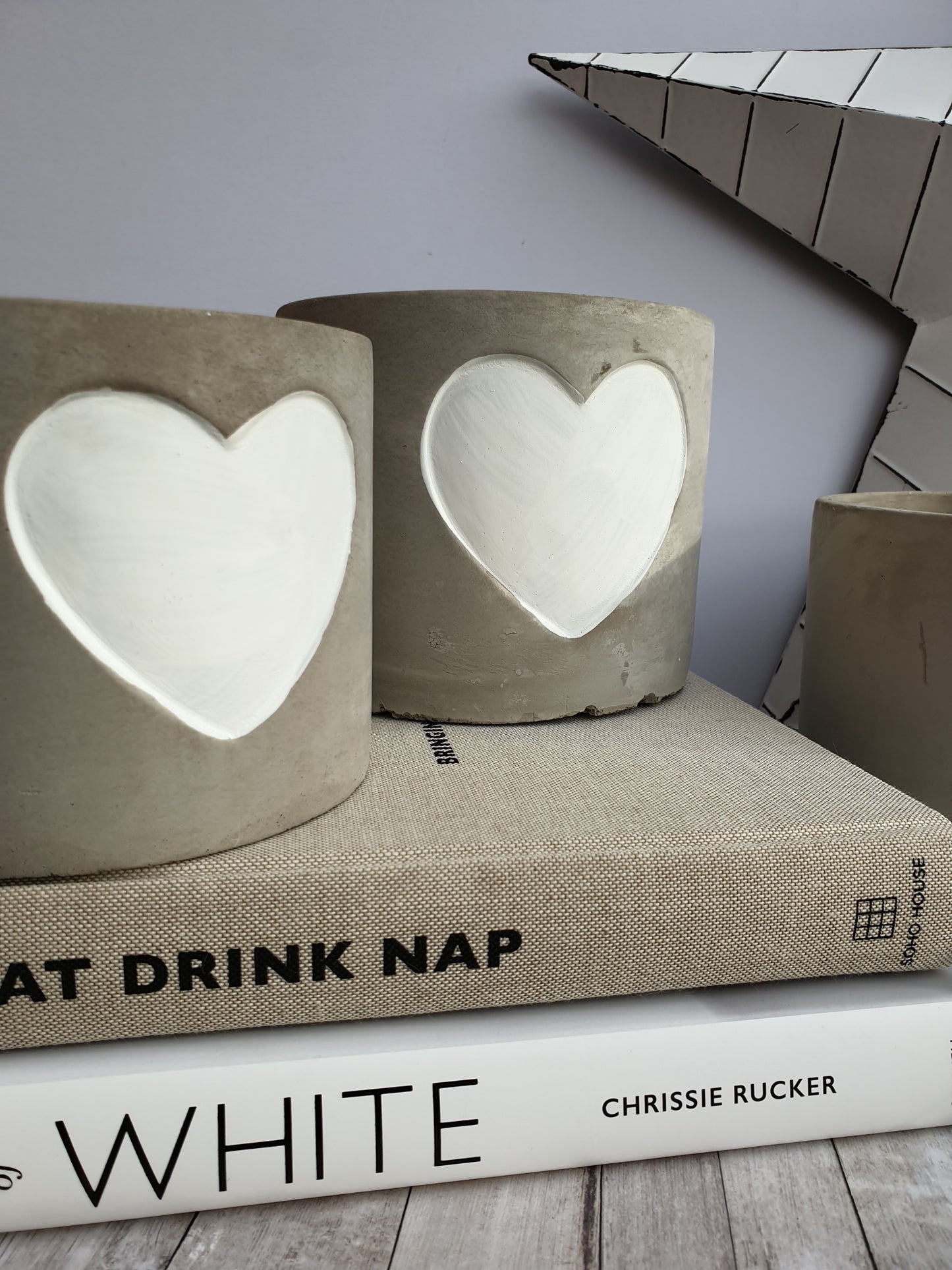 Grey Cement Planters with Handpainted Heart