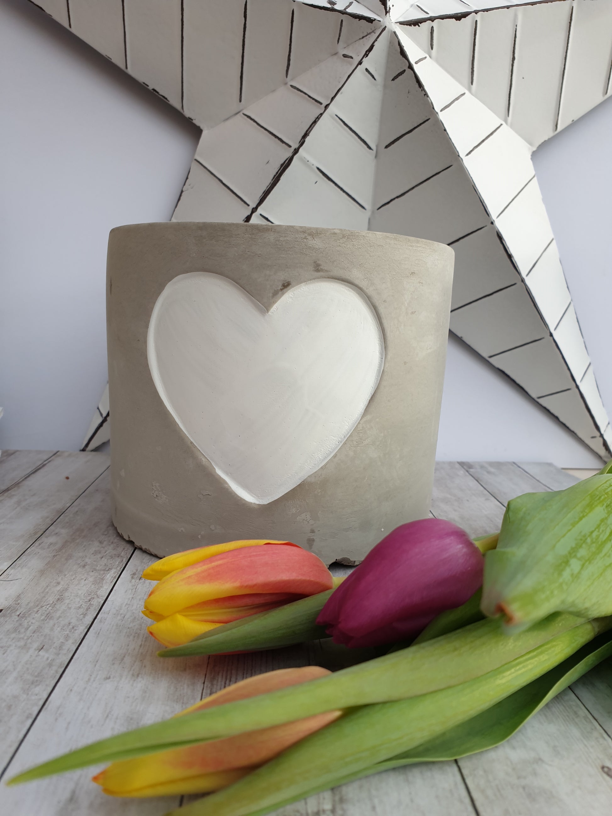 Grey Cement Planters with Handpainted Heart