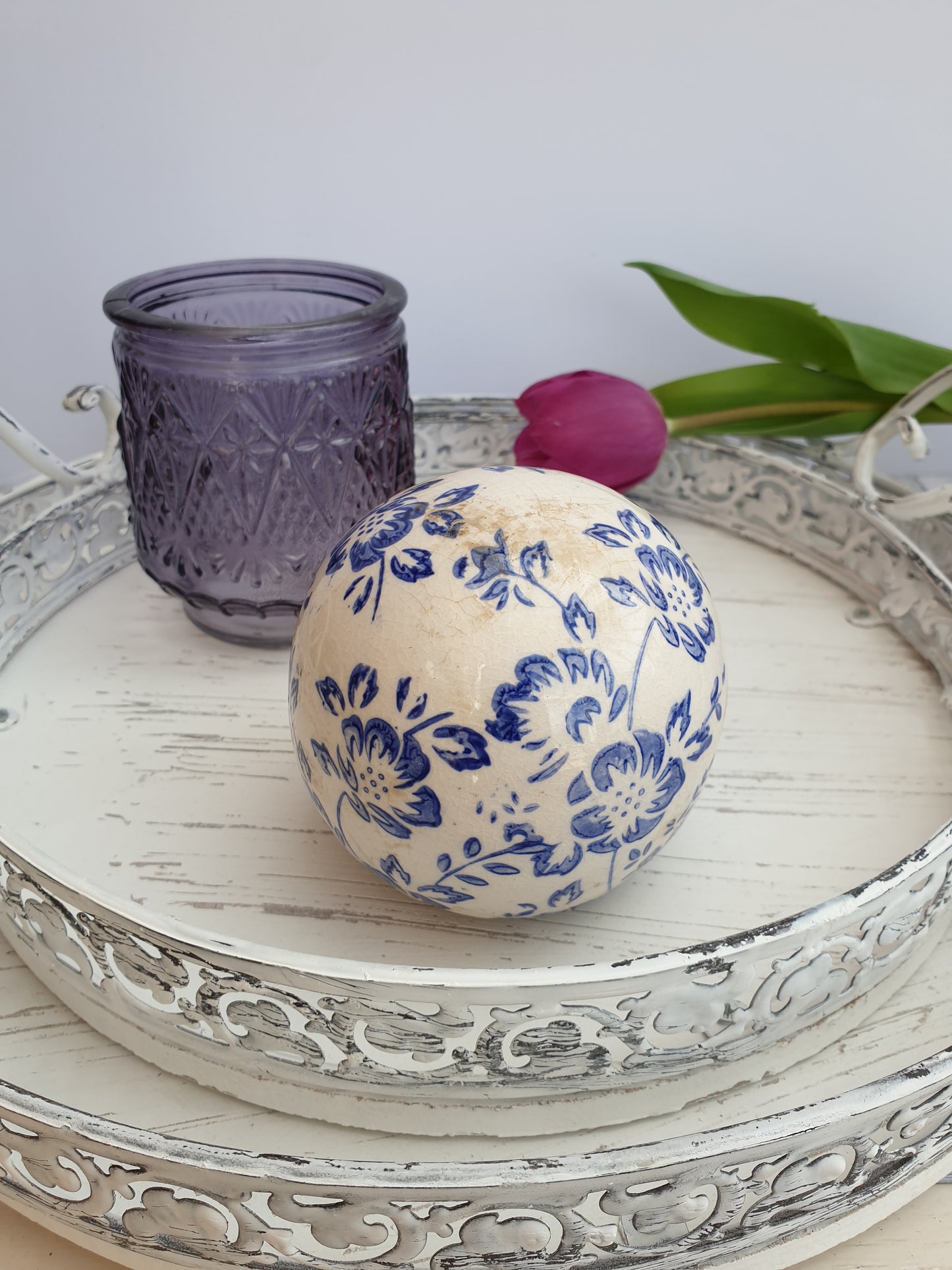White and Blue Vintage Floral Sphere