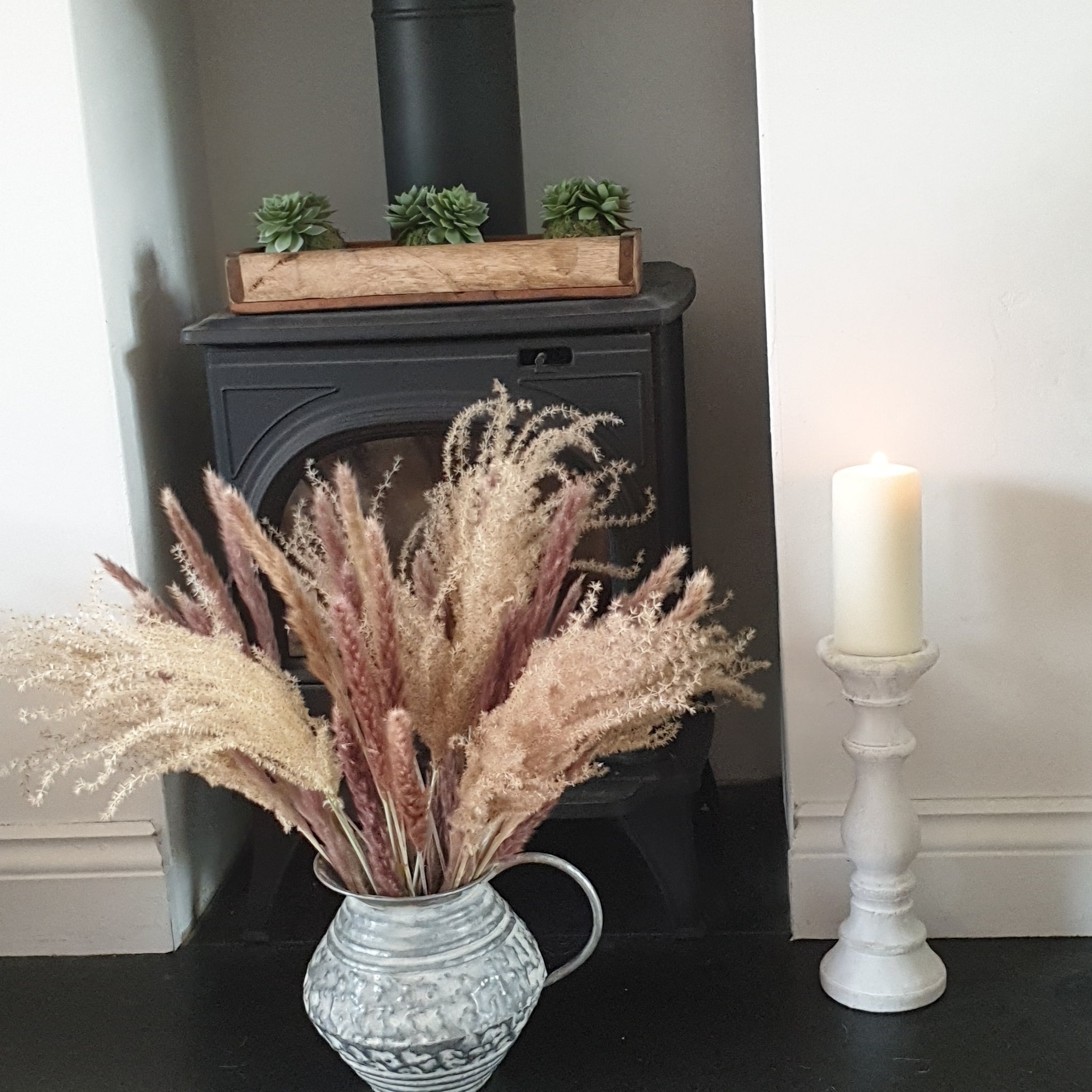 Stone candle pillars Little Wren Interiors www.littlewreninteriors