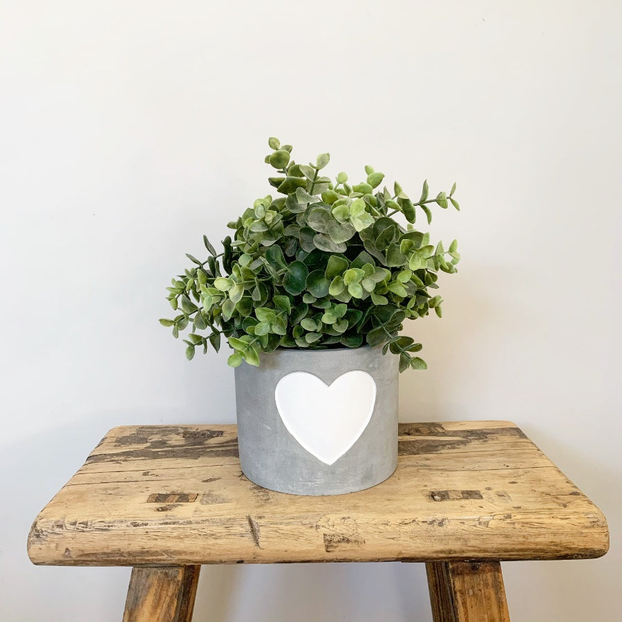 Grey Cement Planters with Handpainted Heart