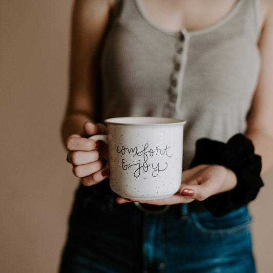 Comfort and Joy ceramic campfire mug