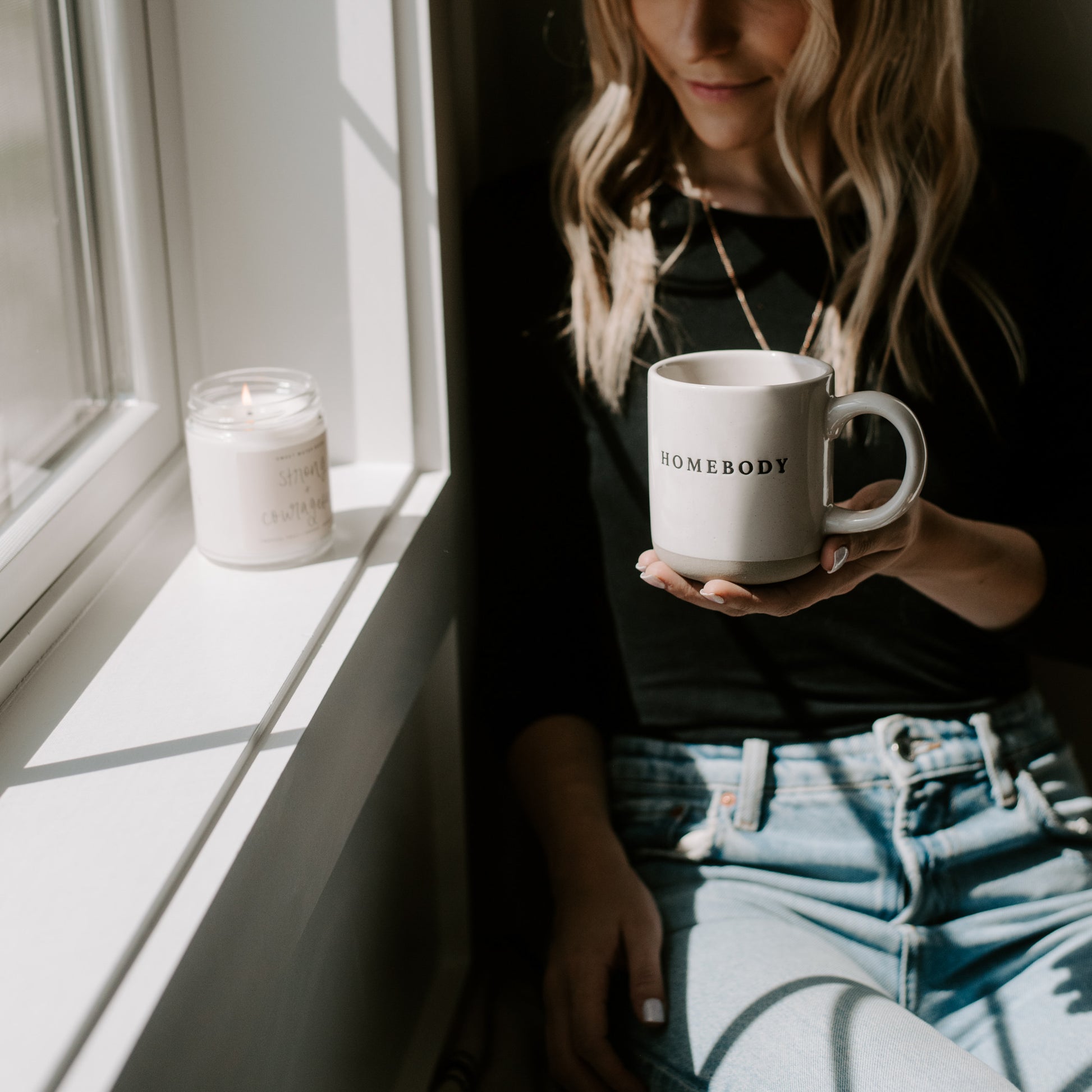 Pour morning coffee into stoneware homebody mug. Perfect gift for home decor and interiors lovers. Embossed homebody lettering on pretty home mug. Gift for tea drinker, hot choclate lover or coffee addict alike. Homebody mug is a partglazed stoneware mug. Makes an ideal mug gift for home lovers