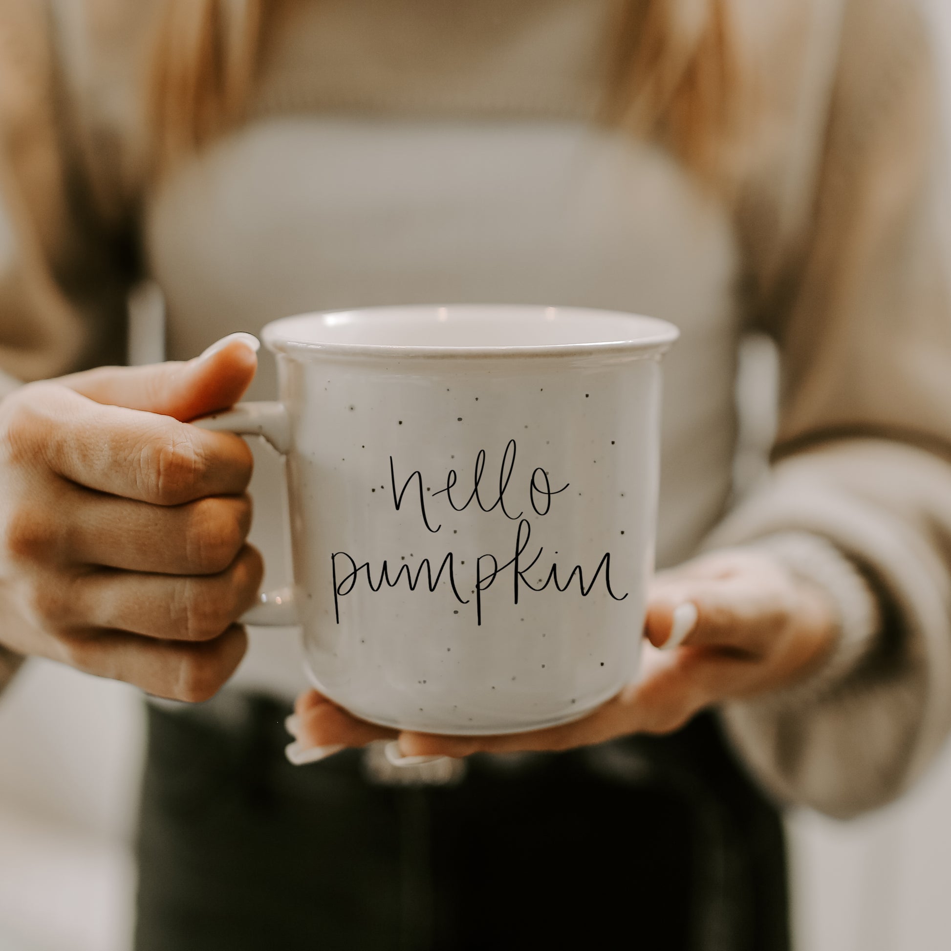 hello pumpkin speckled campfire mug perfect autumnal gift or home decor item