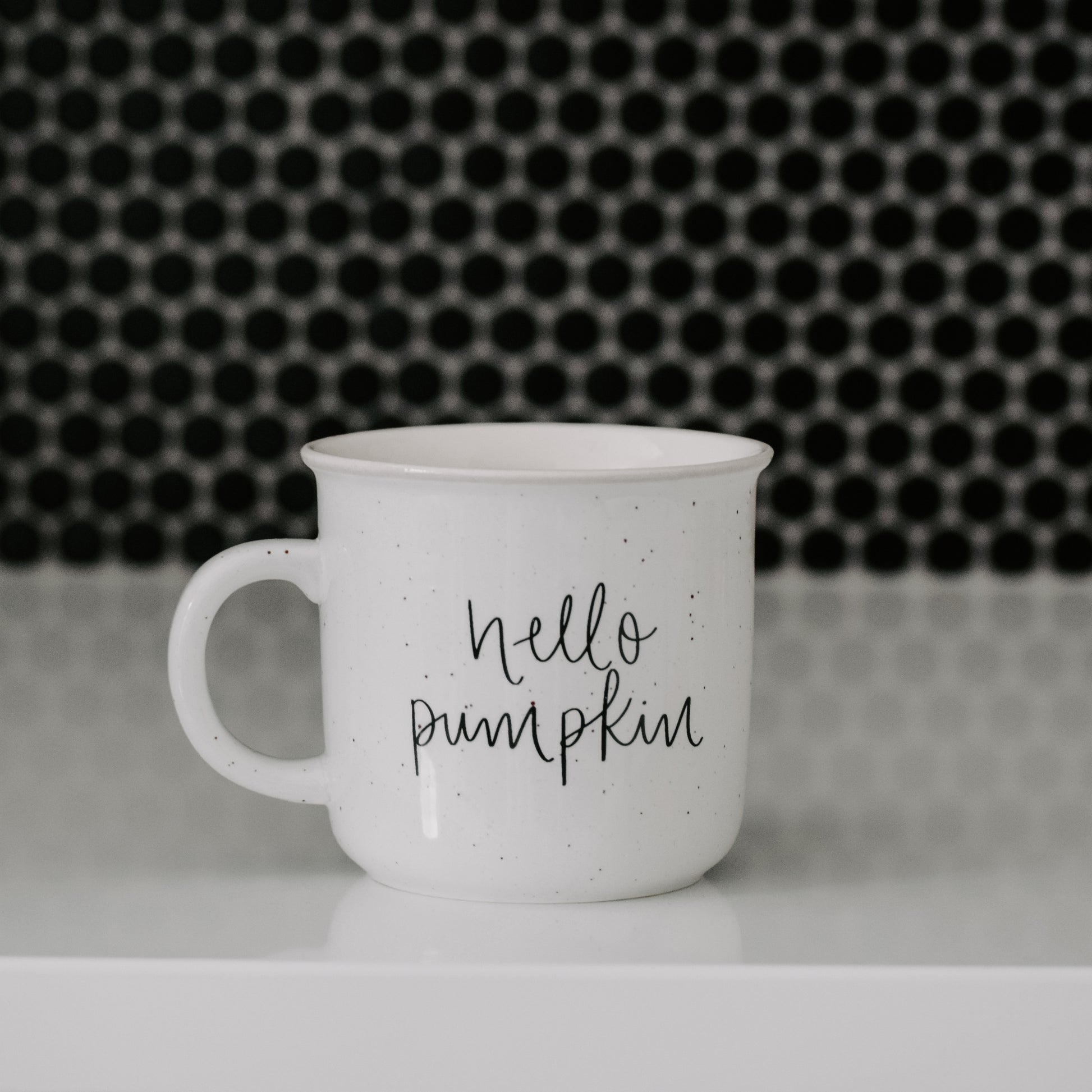 simple and elegant script lettered hello pumpkin ceramic 