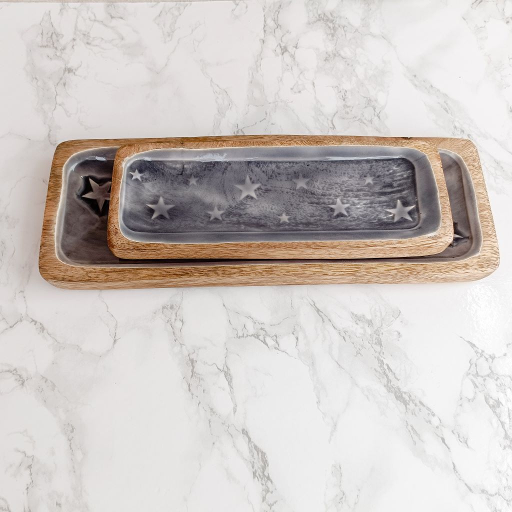nested decorative wood trays for ease of storage