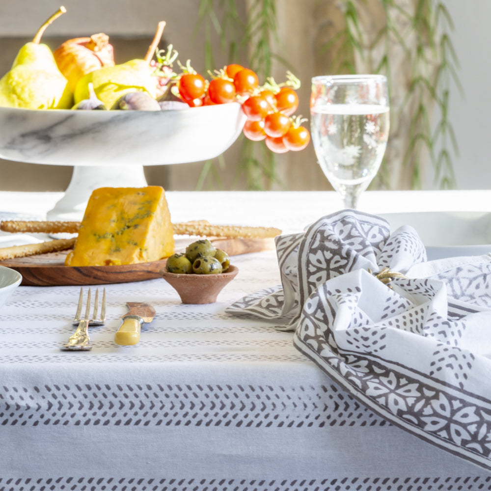 Grey and white tablecloth deals